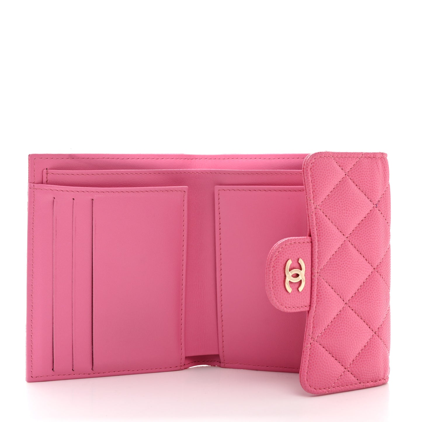 Caviar Quilted Compact Flap Wallet Pink