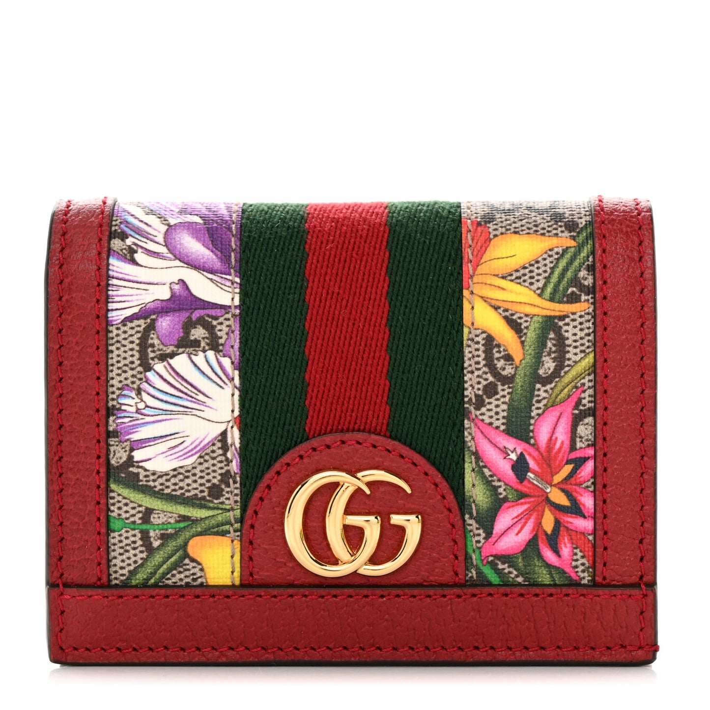 GG Supreme Monogram Flora Web Ophidia Card Case Red