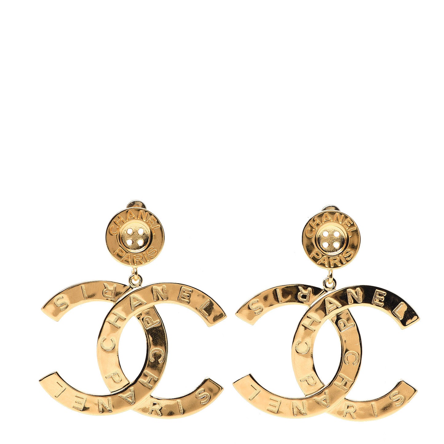 Metal Large Paris Button Earrings Gold