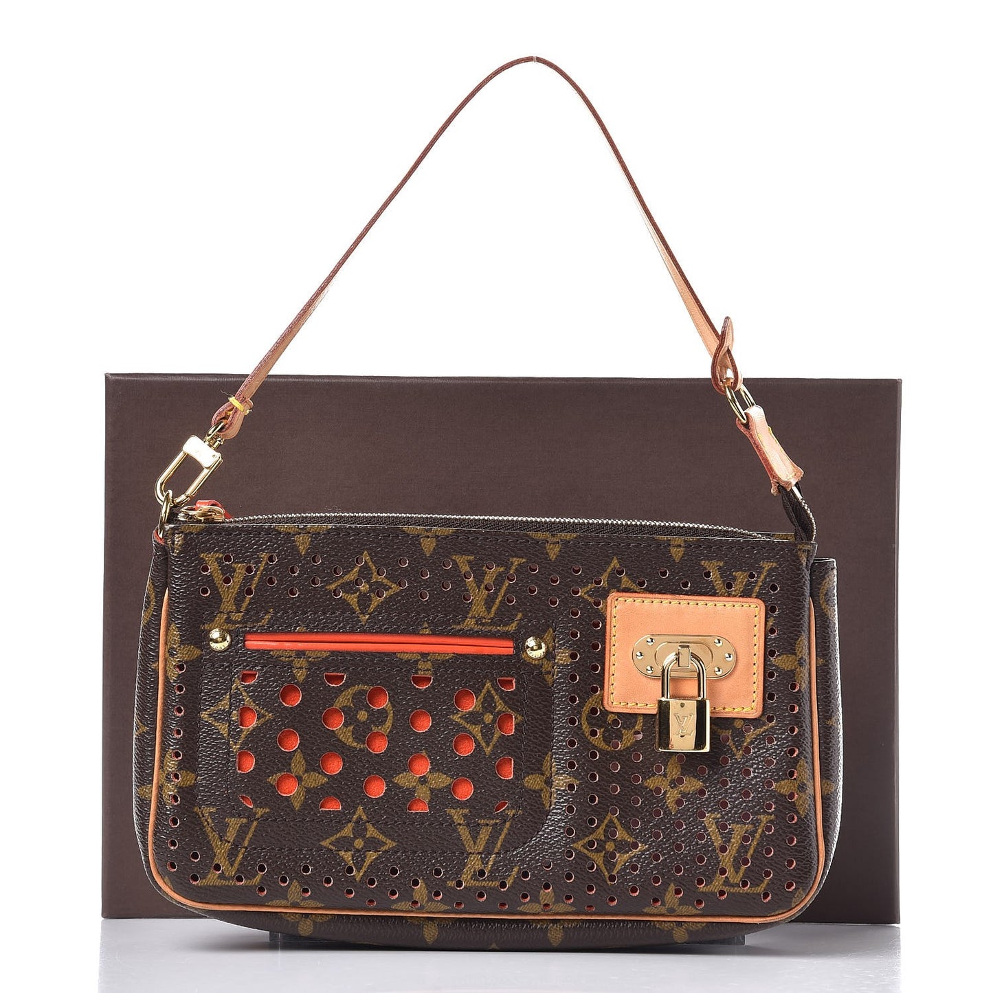 Monogram Perforated Pochette Accessories Bag Orange