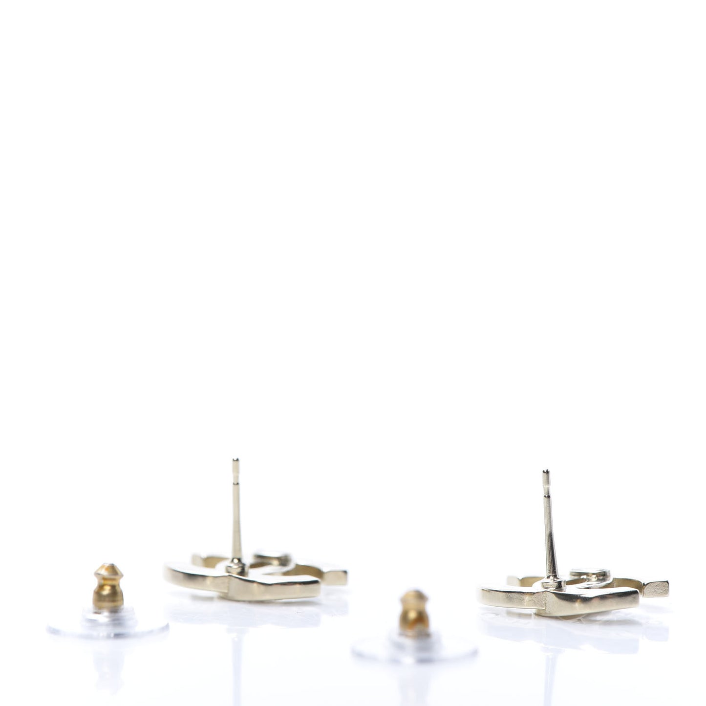 Crystal Metal CC Paris Button Stud Earrings Gold
