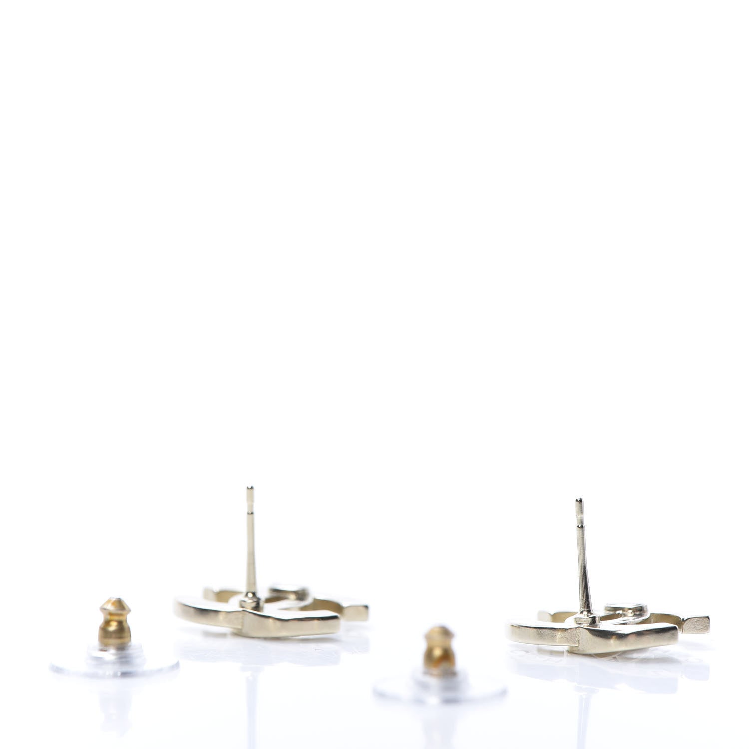 Chanel Crystal Metal CC Paris Button Stud Earrings Gold 3 of 5