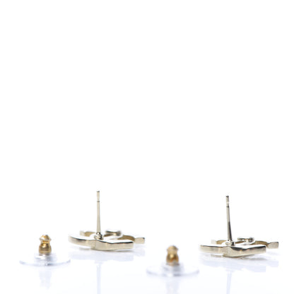 Chanel Crystal Metal CC Paris Button Stud Earrings Gold 3 of 5