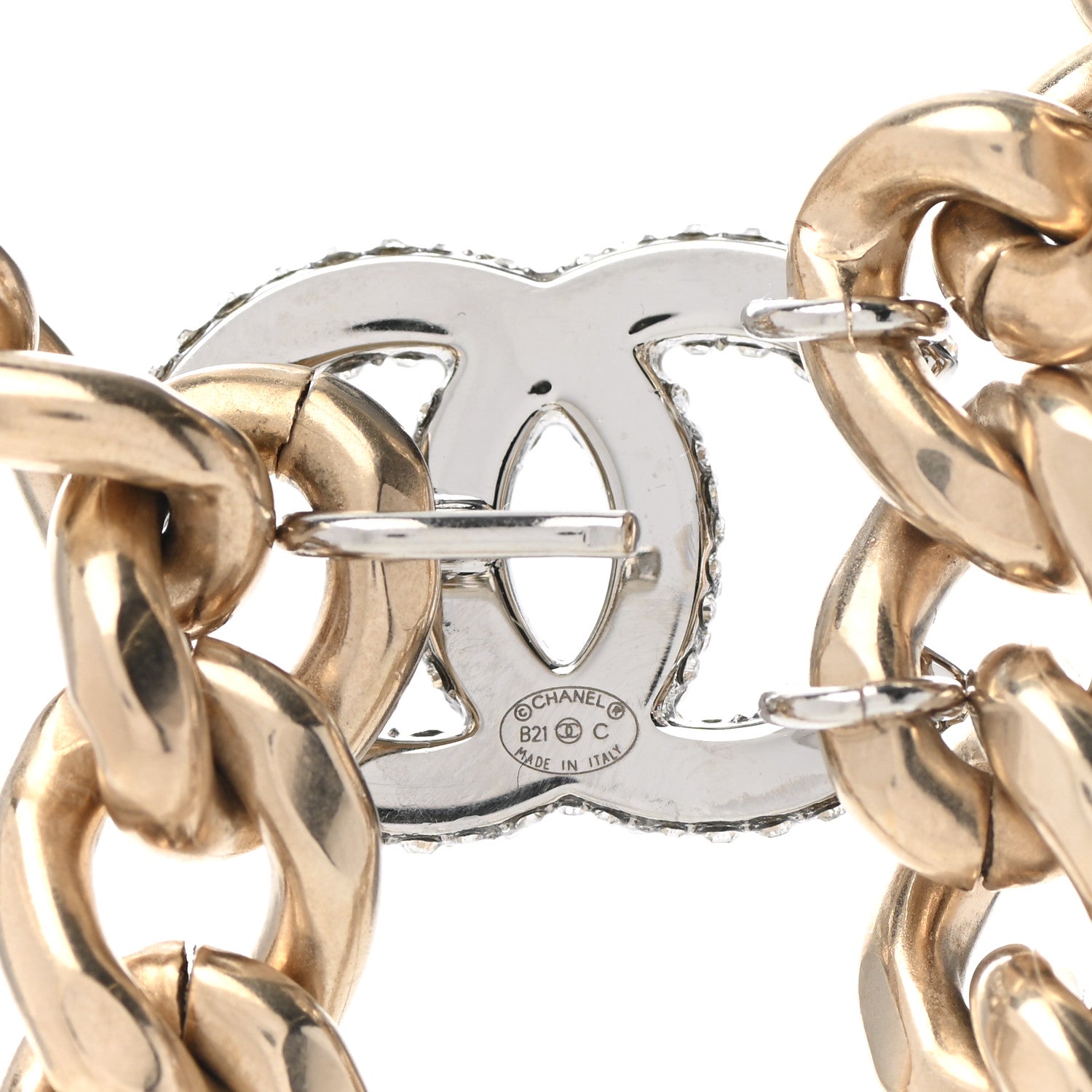 Chanel Chain Link Crystal CC Dog Tag Charm Necklace Gold 6 of 7