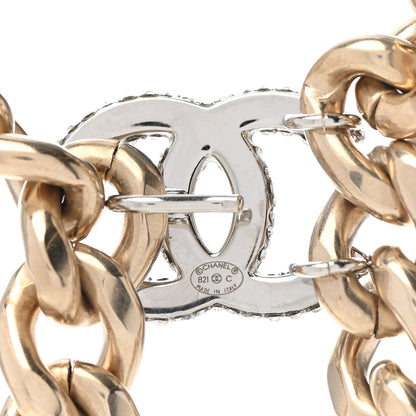 Chanel Chain Link Crystal CC Dog Tag Charm Necklace Gold 6 of 7