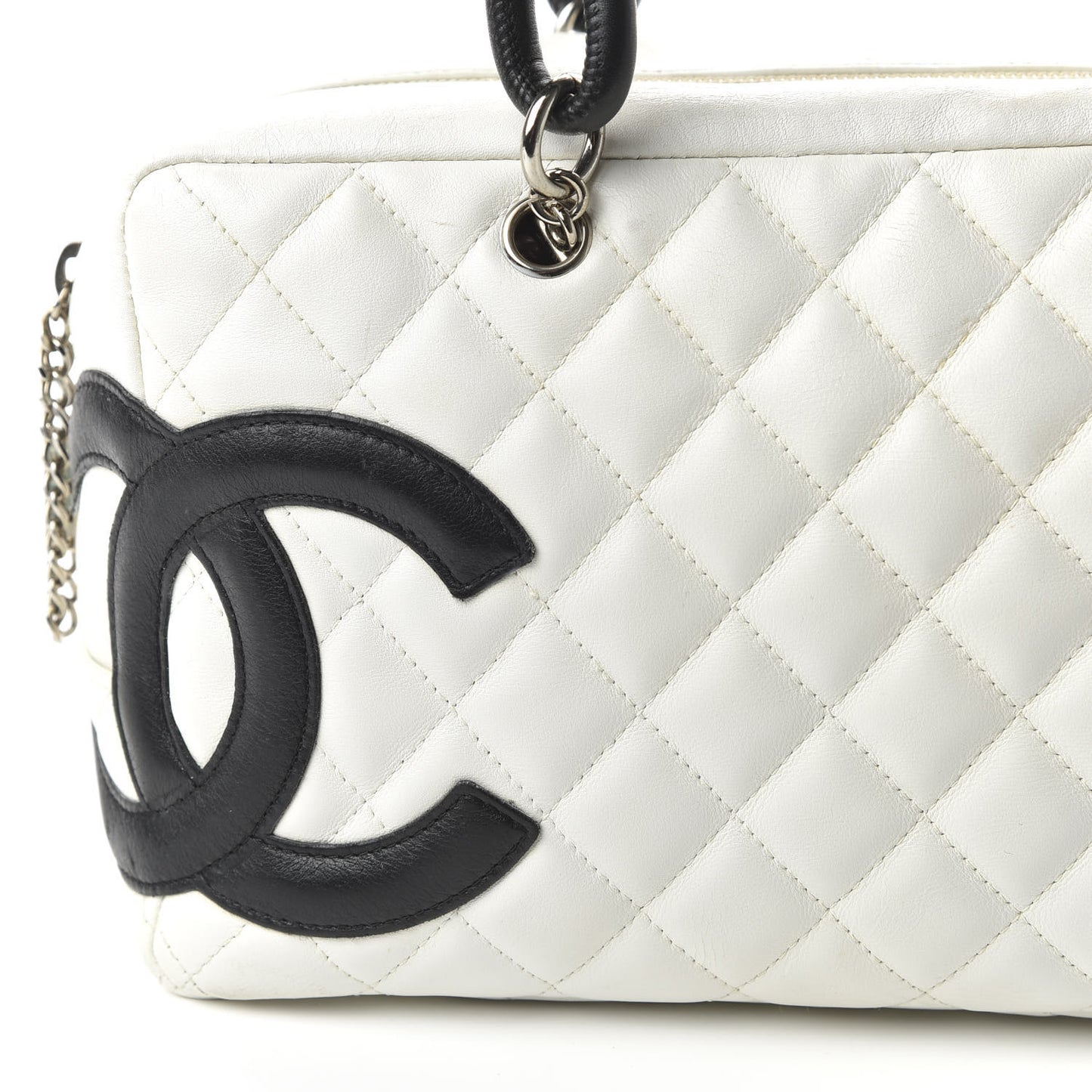 Calfskin Quilted Large Cambon Bowler White Black