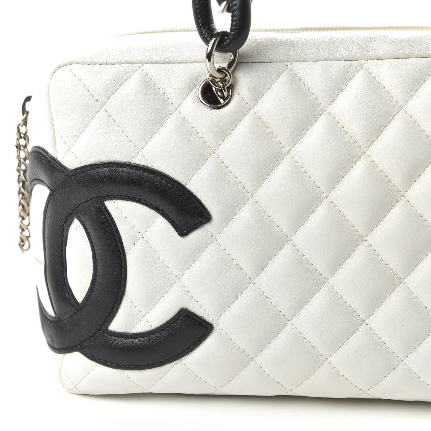 Chanel Calfskin Quilted Large Cambon Bowler White Black 10 of 10