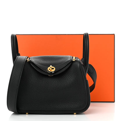 Hermes Taurillon Clemence Mini Lindy 20 Black 11 of 11
