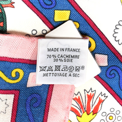 Hermes Cashmere Silk Peuple Du Vent Shawl 140 White Rose Multicolor 3 of 6