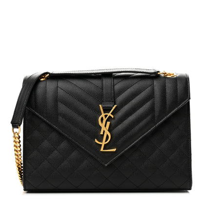 Saint Laurent Grain De Poudre Textured Mixed Matelasse Triquilt Medium Monogram Satchel Black 1 of 8