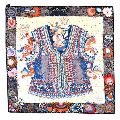 Hermes Silk Costume de Fete Scarf 90 Black Creme Bleu 1 of 4
