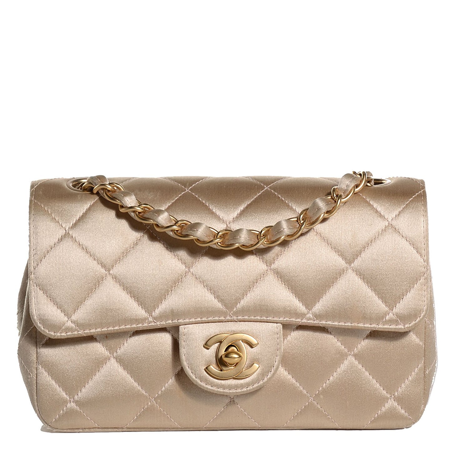 Satin Quilted Mini Rectangular Flap Gold