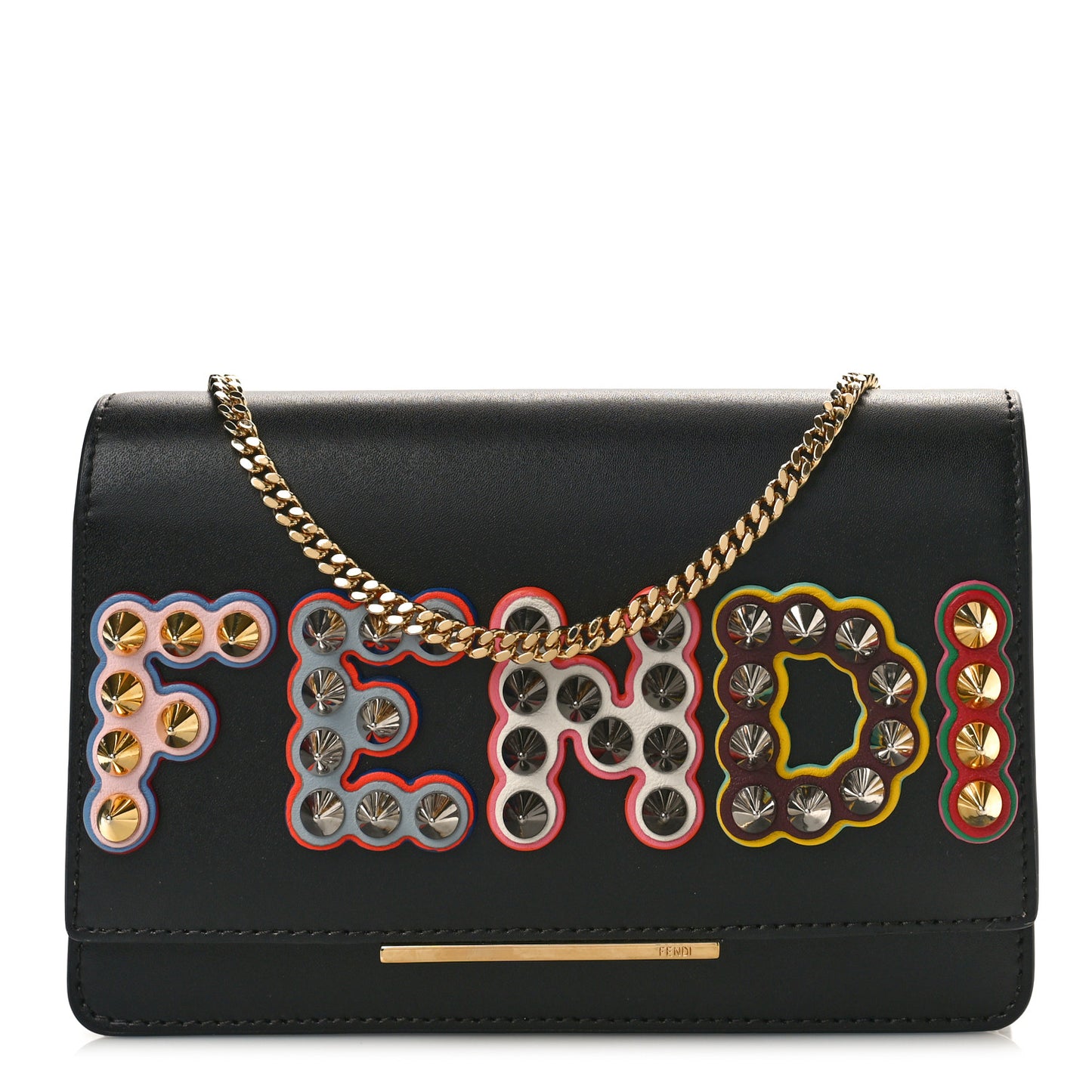 Vitello Liberty Fun Fair Metal Studded Tube Wallet on Chain Black Multicolor
