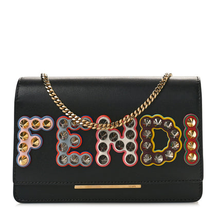 Fendi Vitello Liberty Fun Fair Metal Studded Tube Wallet on Chain Black Multicolor 1 of 8