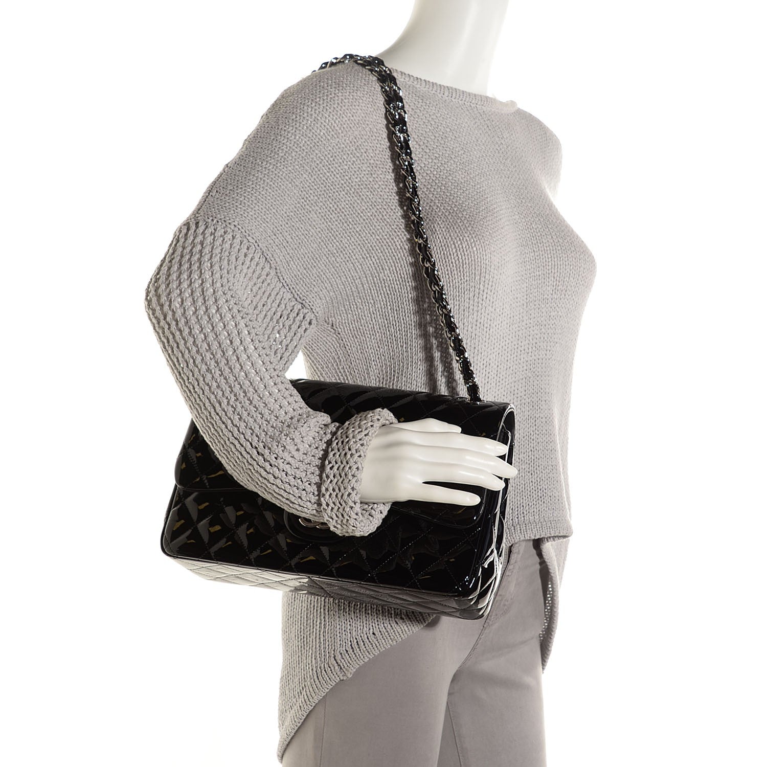 Chanel Patent Quilted Jumbo Double Flap Black 2 of 8