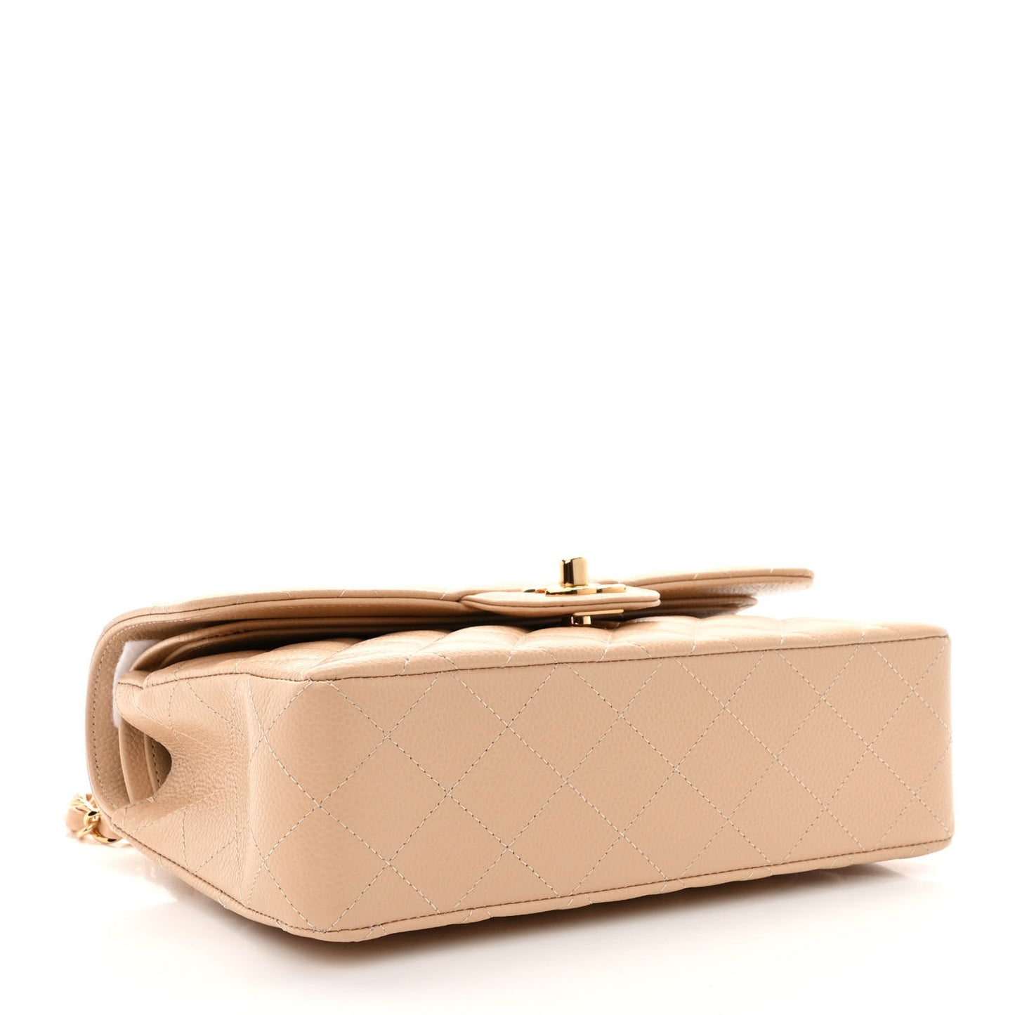 Caviar Quilted Small Double Flap Beige
