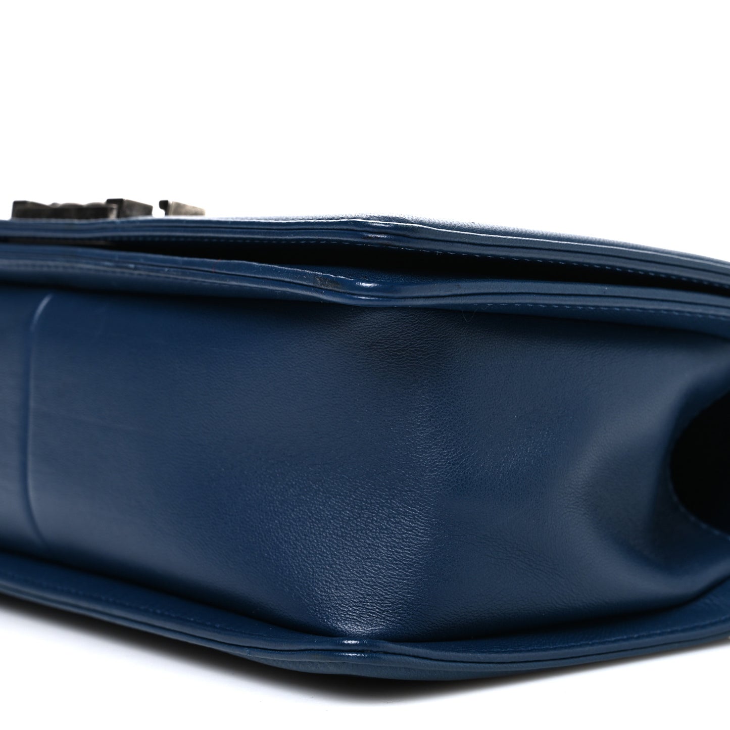 Calfskin Chevron Quilted Medium Boy Flap Dark Navy Blue