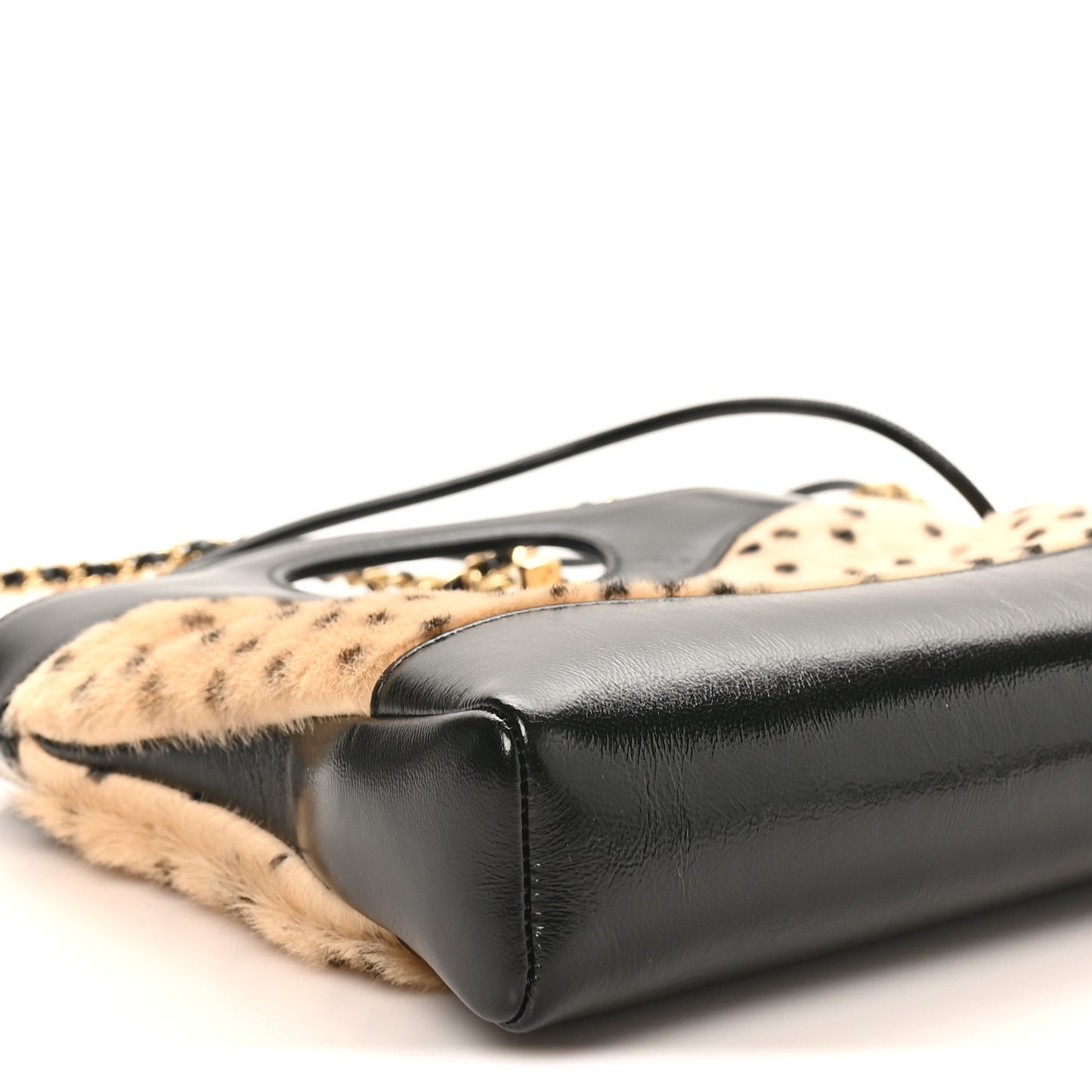 Shiny Lambskin Pony Hair Cheetah Printed Mini 31 Shopping Bag Light Beige Black Light Beige Black