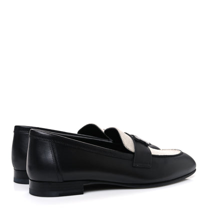 Hermes Toile De Coton Calfskin Womens Paris Loafers 37 Black Prunoir 5 of 11