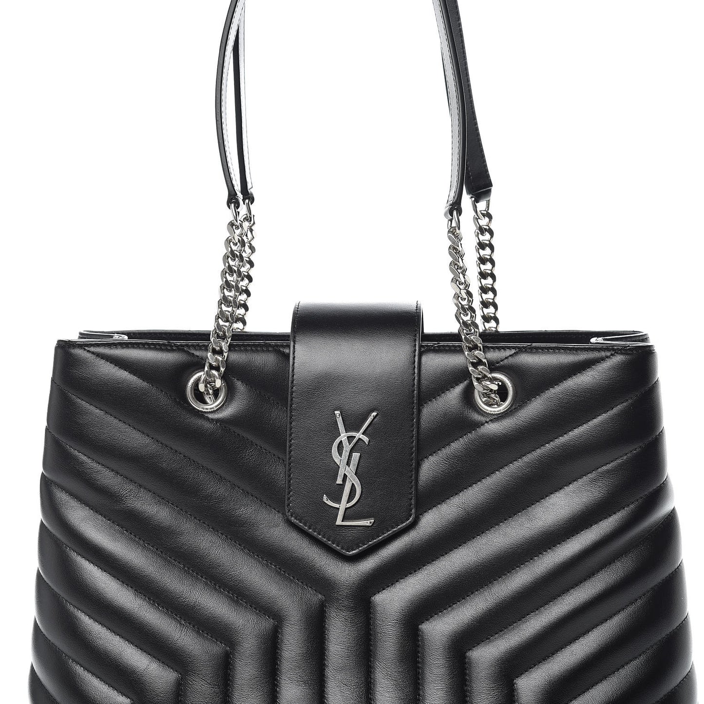 Calfskin Y Quilted Monogram Large Loulou Shopper Black
