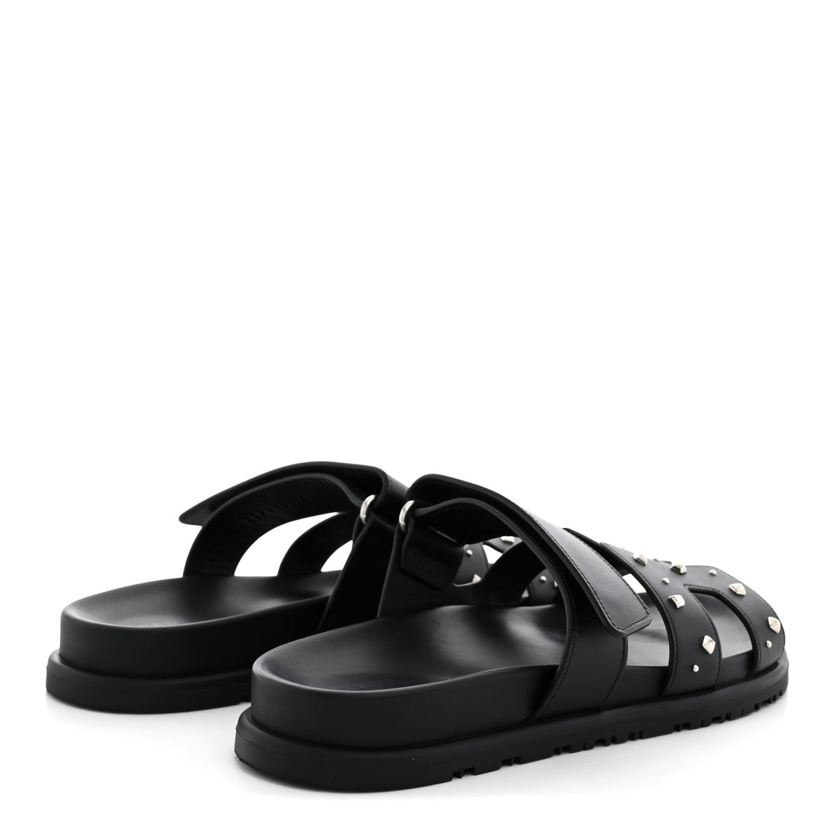 Hermes Calfskin Medor Studded Womens Chypre Sandals 37.5 Black 5 of 10
