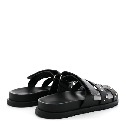 Hermes Calfskin Medor Studded Womens Chypre Sandals 37.5 Black 5 of 10