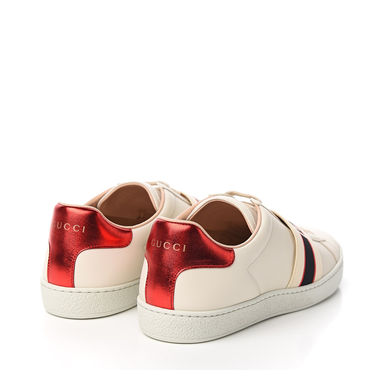 Gucci Calfskin Stripe Womens New Ace Sneakers 39.5 New Mystic White Ecru Red Flame 4 of 9