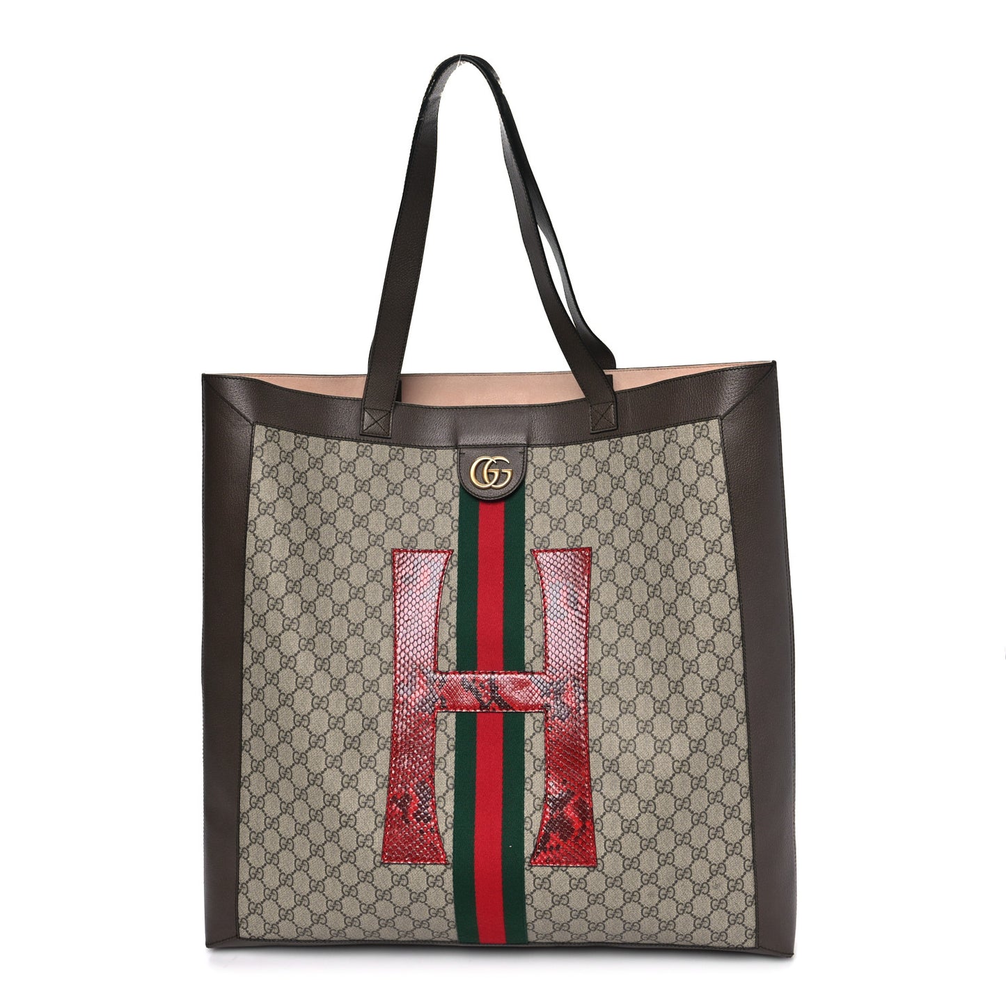 GG Supreme Monogram Ayers Web Large DIY Ophidia Vertical Shopping Tote Brown