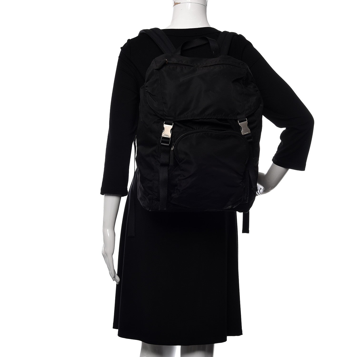 Prada Tessuto Nylon Montagna Double Buckle Backpack Black 2 of 9