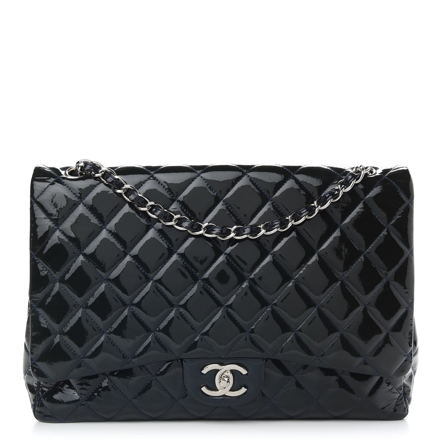 Patent Quilted Maxi Double Flap Navy