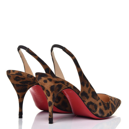 Christian Louboutin Veau Velours Leopard Clare Sling 80 Pumps 38.5 Caramel 4 of 8