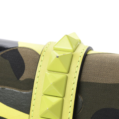 Valentino Garavani Nappa Canvas Camouflage Medium Glam Lock Rockstud Flap Fluo Yellow 9 of 14