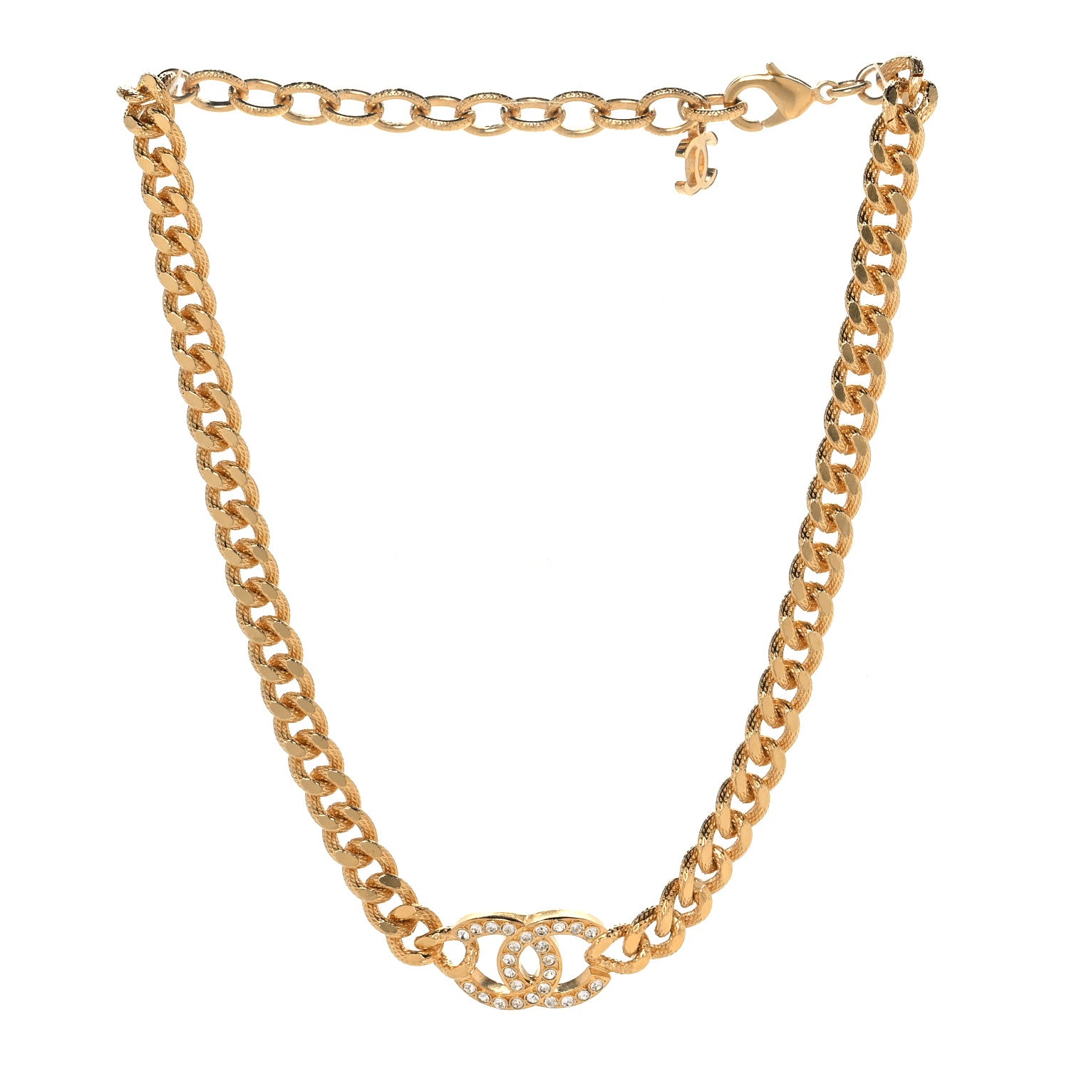 Chanel Crystal Chain Link CC Choker Necklace Gold 3 of 7