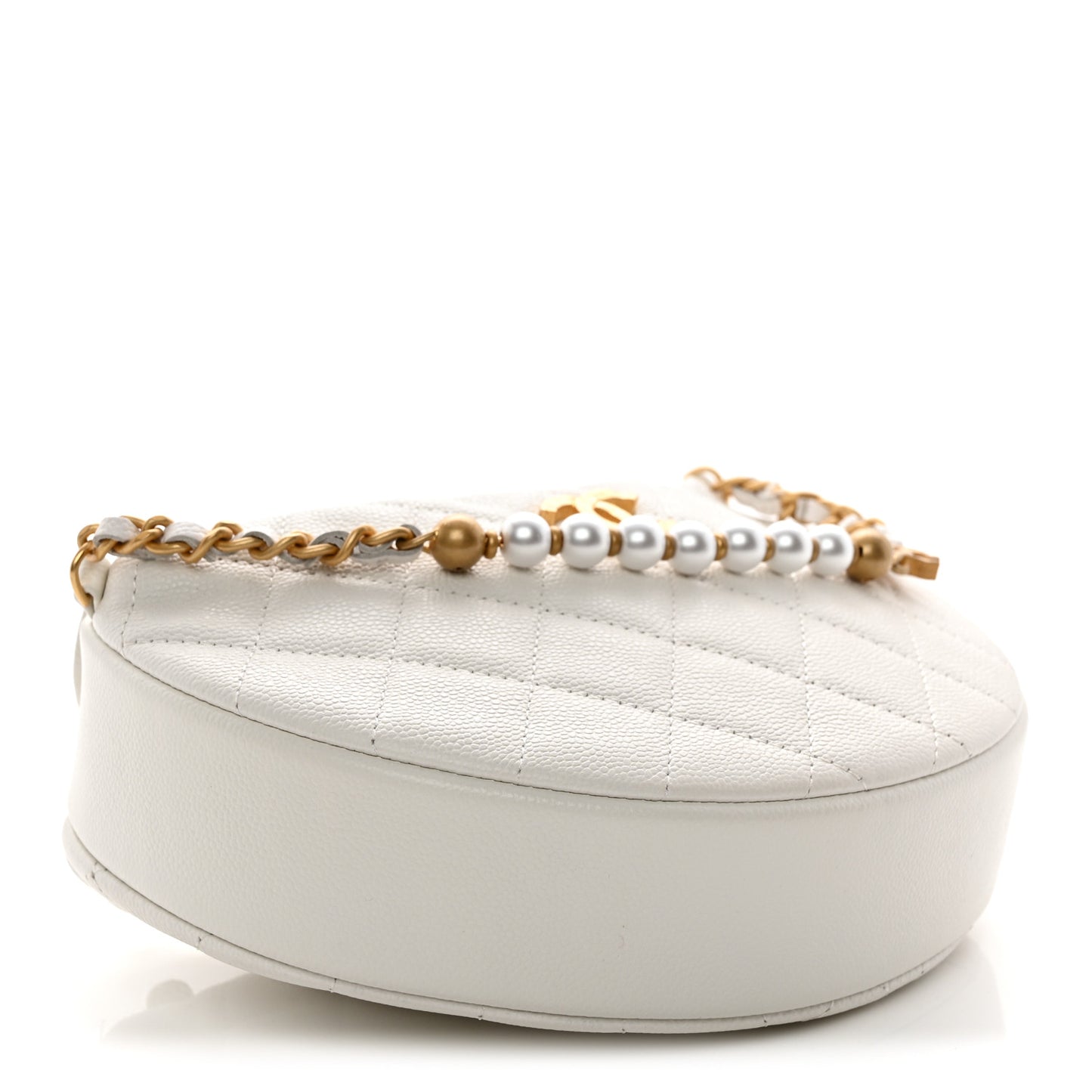Caviar Quilted Pearl Chain Pouch Hobo White
