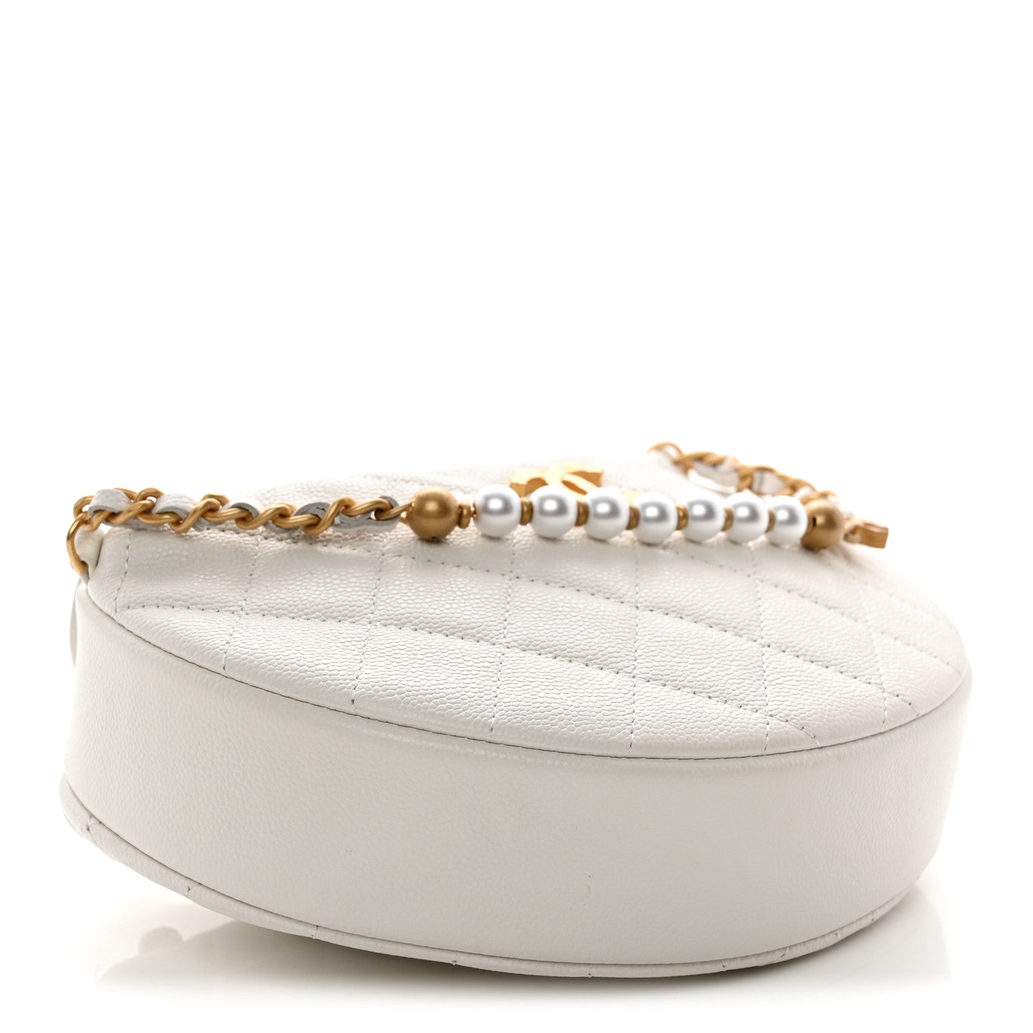 Chanel Caviar Quilted Pearl Chain Pouch Hobo White 4 of 10