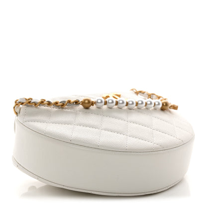 Chanel Caviar Quilted Pearl Chain Pouch Hobo White 4 of 10