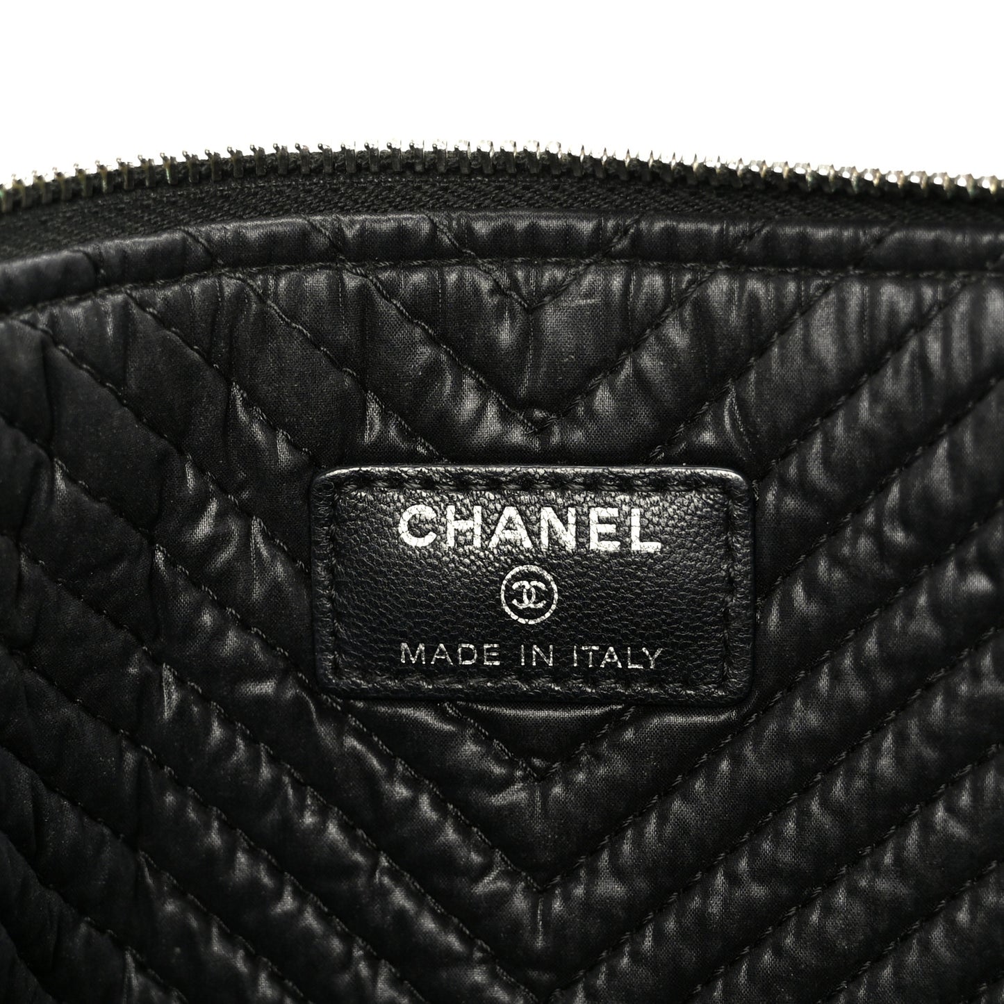 Lambskin Chevron Large Boy Zip Pouch Black