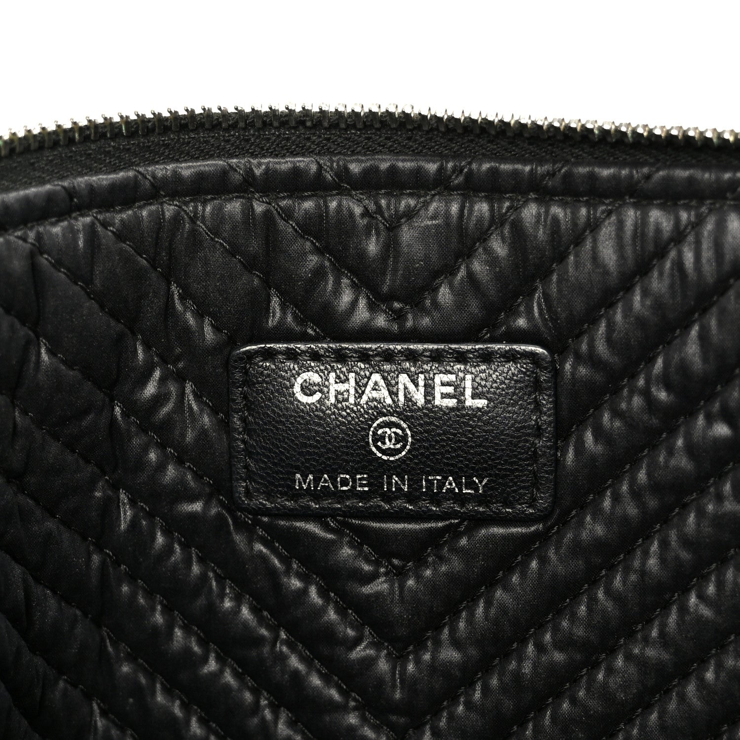 Chanel Lambskin Chevron Large Boy Zip Pouch Black 6 of 8