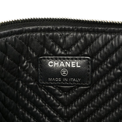Chanel Lambskin Chevron Large Boy Zip Pouch Black 6 of 8