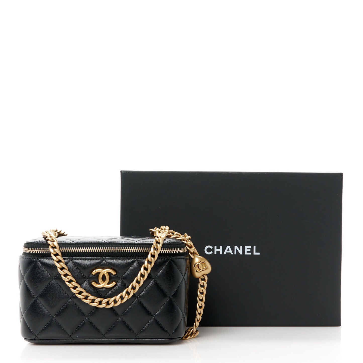 Lambskin Quilted Sweetheart Vanity Case Black
