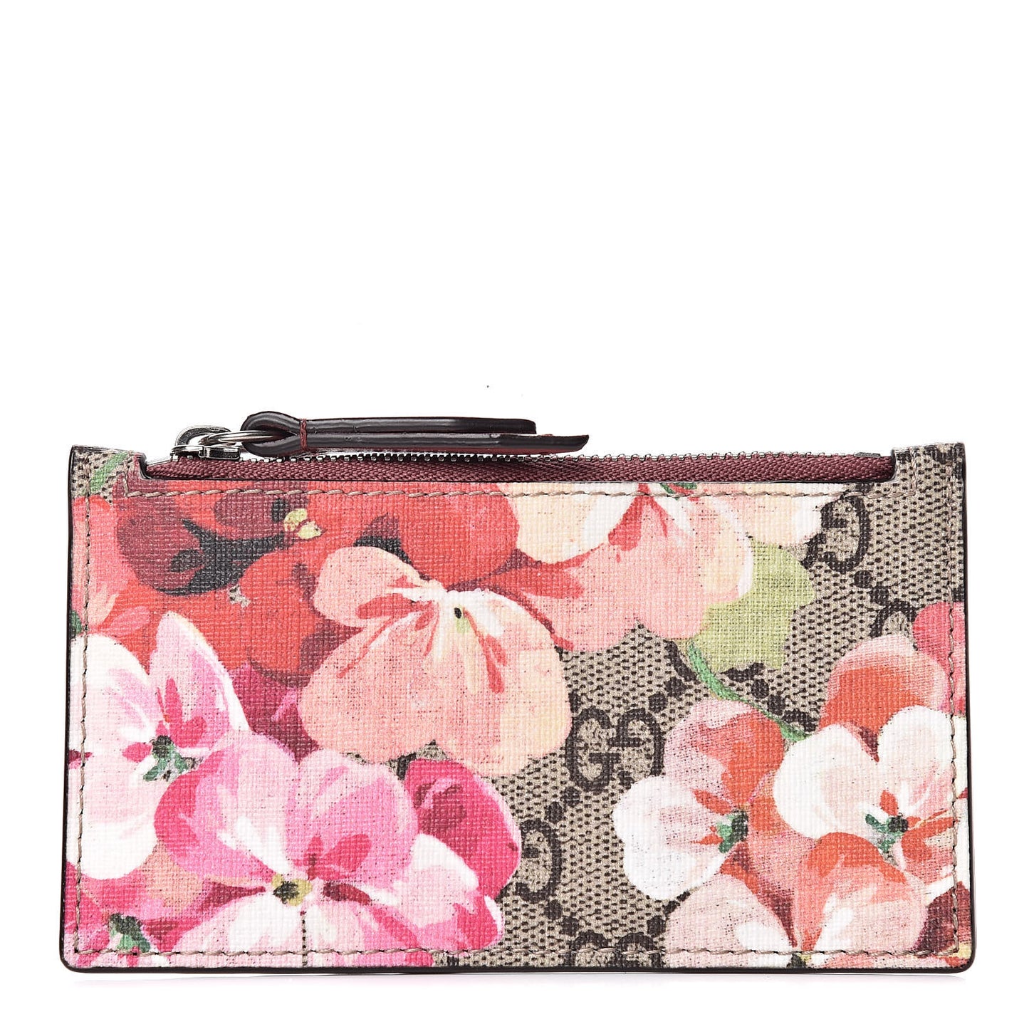 GG Supreme Monogram Blooms Coin Case Card Holder Beige Multicolor Dry Rose