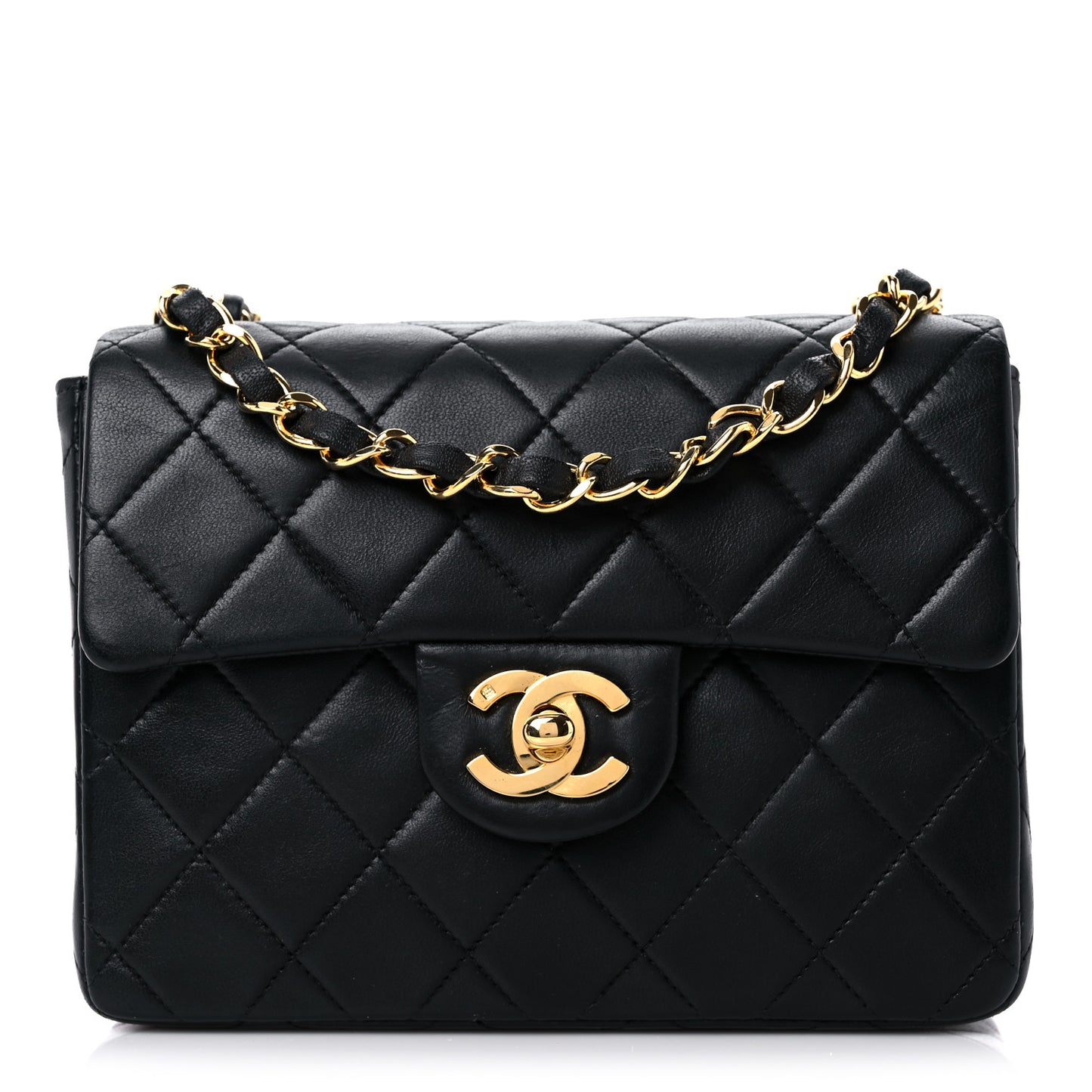 Lambskin Quilted Mini Square Flap Bag Black
