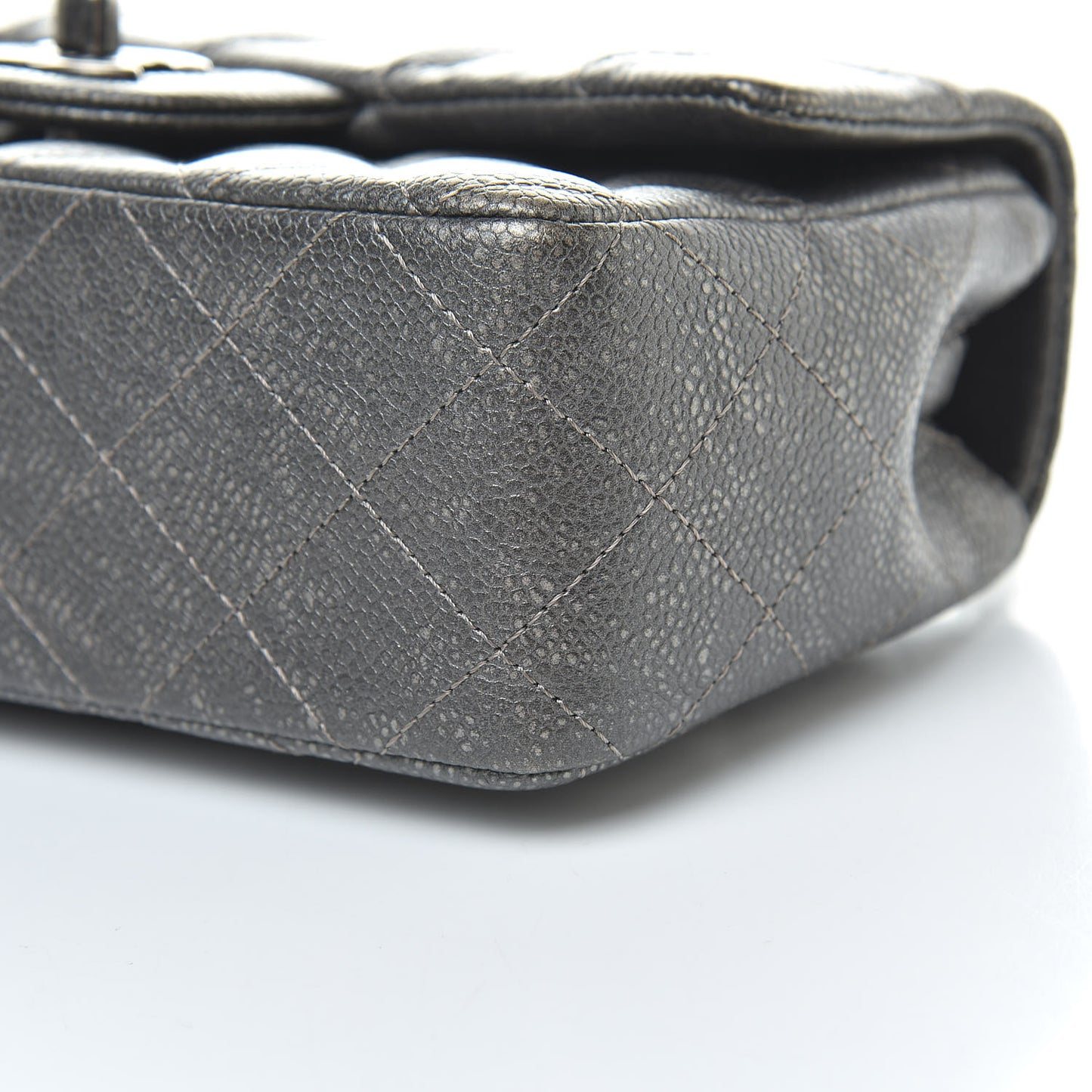 Metallic Caviar Quilted Mini Rectangular Flap Dark Silver