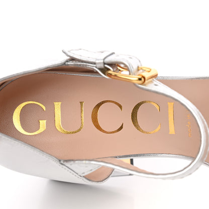 Gucci Metallic Nappa Horsebit Cross Strap 95mm Sandals 41 Silver 7 of 12