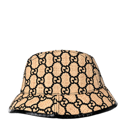 Gucci Raffia Elaphe Interlocking GG Embroidered Fedora Hat L Ivory Black 4 of 7