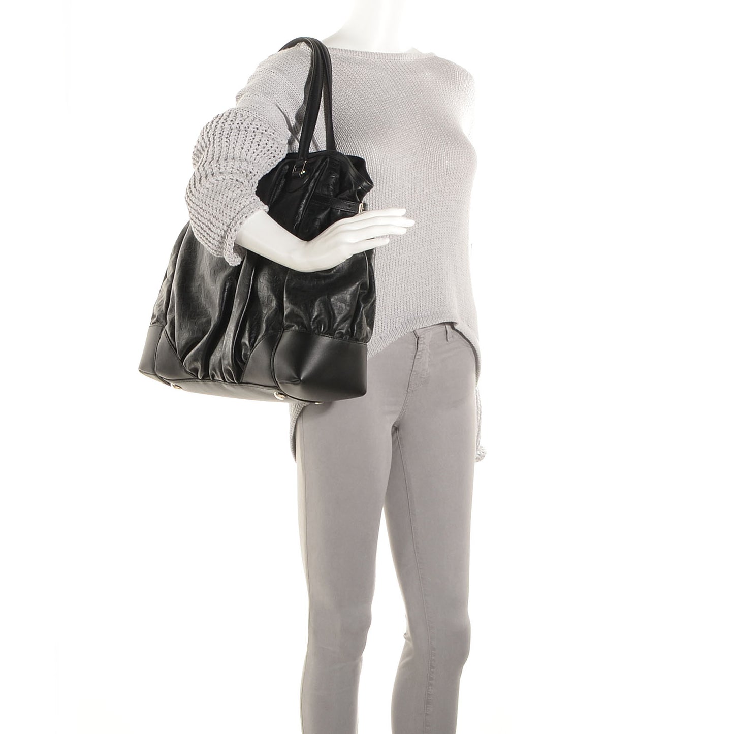 Horsebit Embossed Full Moon Tote Black