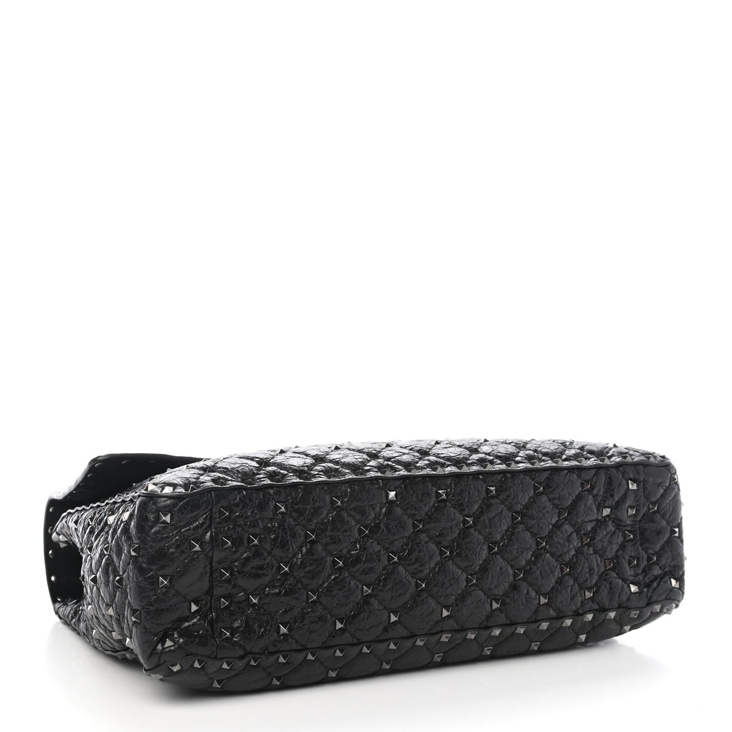 Craquele Nappa Large Rockstud Spike Shoulder Bag Black