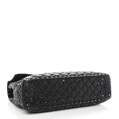Valentino Garavani Craquele Nappa Large Rockstud Spike Shoulder Bag Black 4 of 8