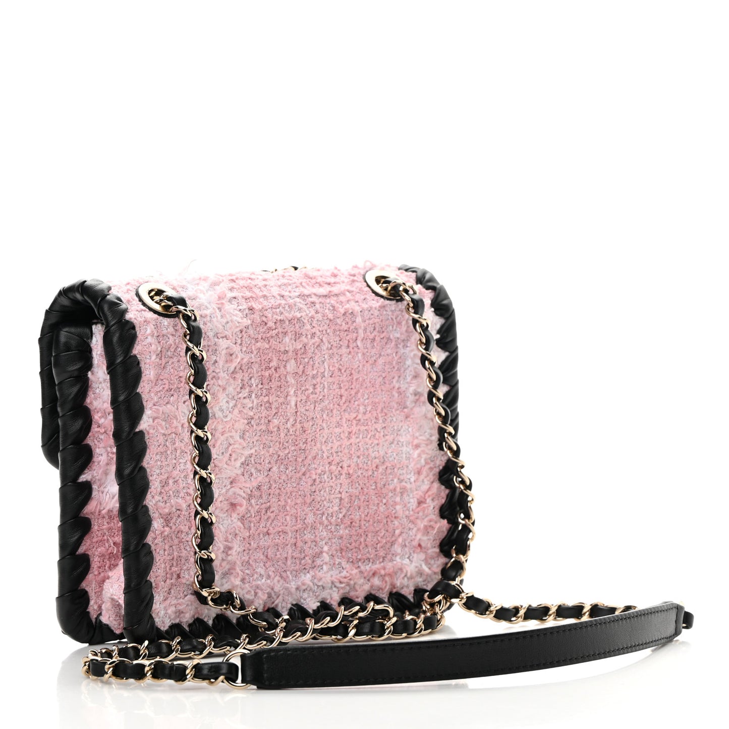 Tweed Braided Calfskin Mini My Own Frame Flap Pink Black