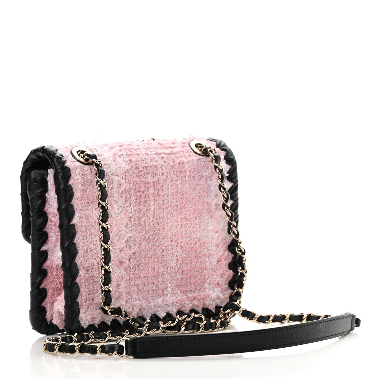 Chanel Tweed Braided Calfskin Mini My Own Frame Flap Pink Black 3 of 12